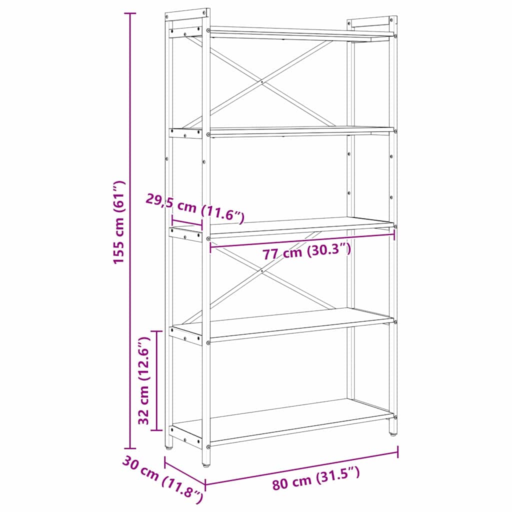 vidaXL Βιβλιοθήκη Γκρι sonoma 80 x 30 x 153 εκ Επεξεργασμένο ξύλο