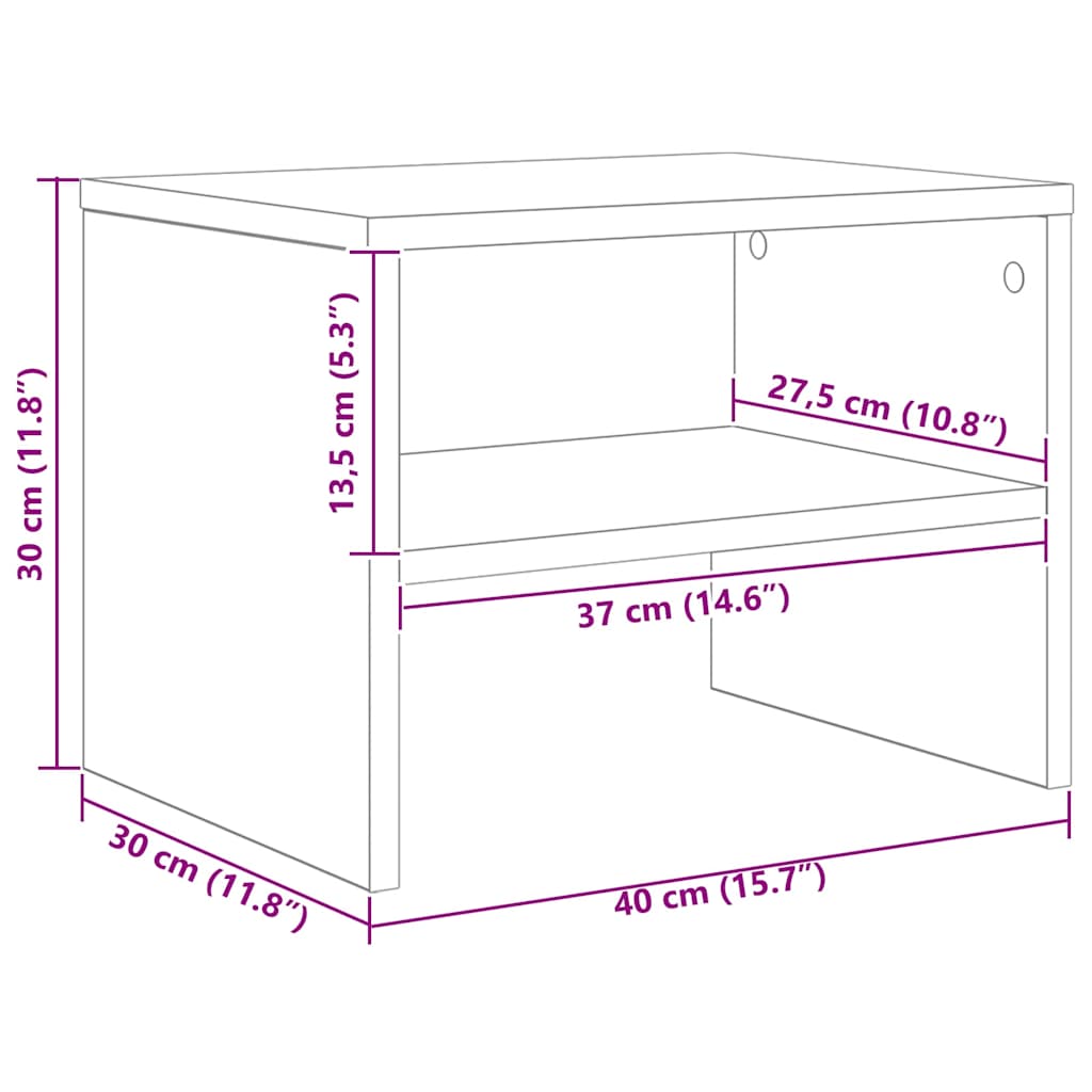 vidaXL Κομοδίνο 2 pcs Μαύρη δρυς 40 x 40 x 30 cm Επεξεργασμένο ξύλο