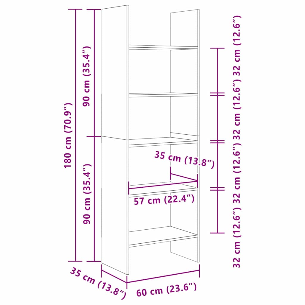 vidaXL Βιβλιοθήκη artisan δρυς 60 x 35 x 180 εκατοστά