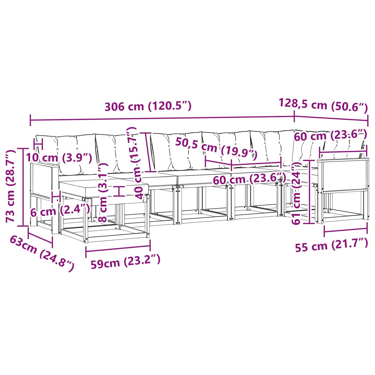 vidaXL Σειρά Καναπέ Εξωτερικού με μαξιλάρι 7 pcs Φυσικό και Κρέμα
