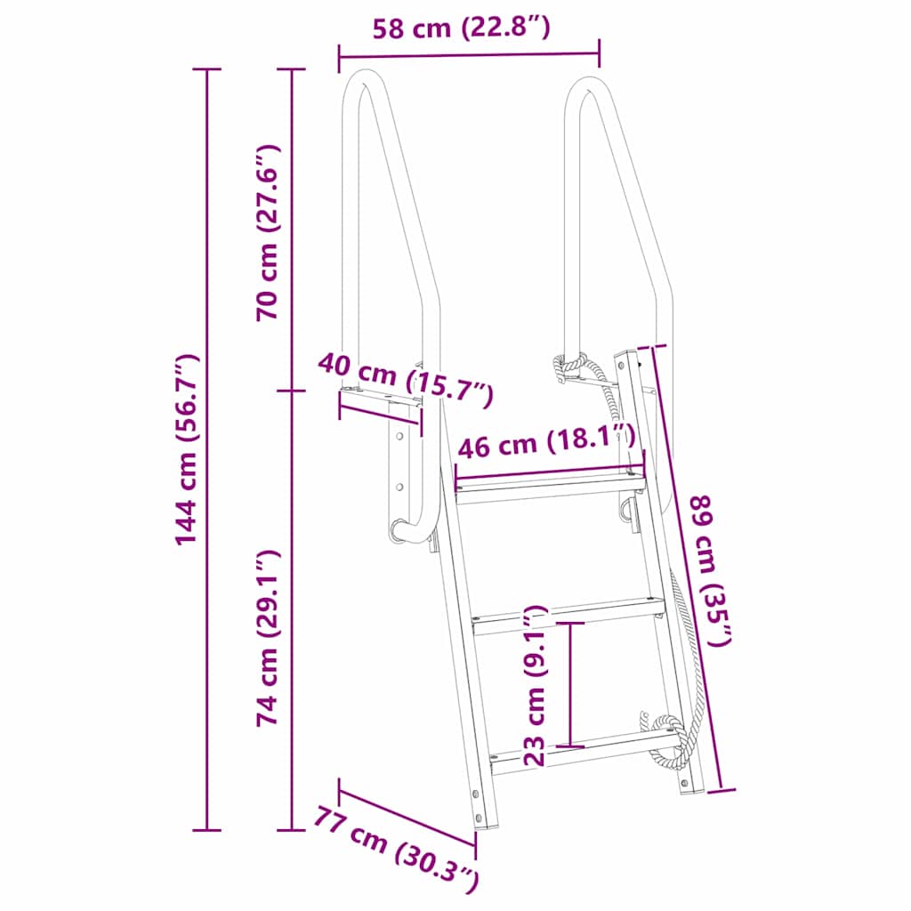 vidaXL Σκάλα ντόκ Άλλο Ασημί 58 x 77 x 144 εκ Αλουμίνιο