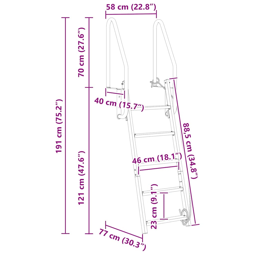 vidaXL Σκάλα ντόκ Άλλο Ασημί 58 x 77 x 191 εκ Αλουμίνιο