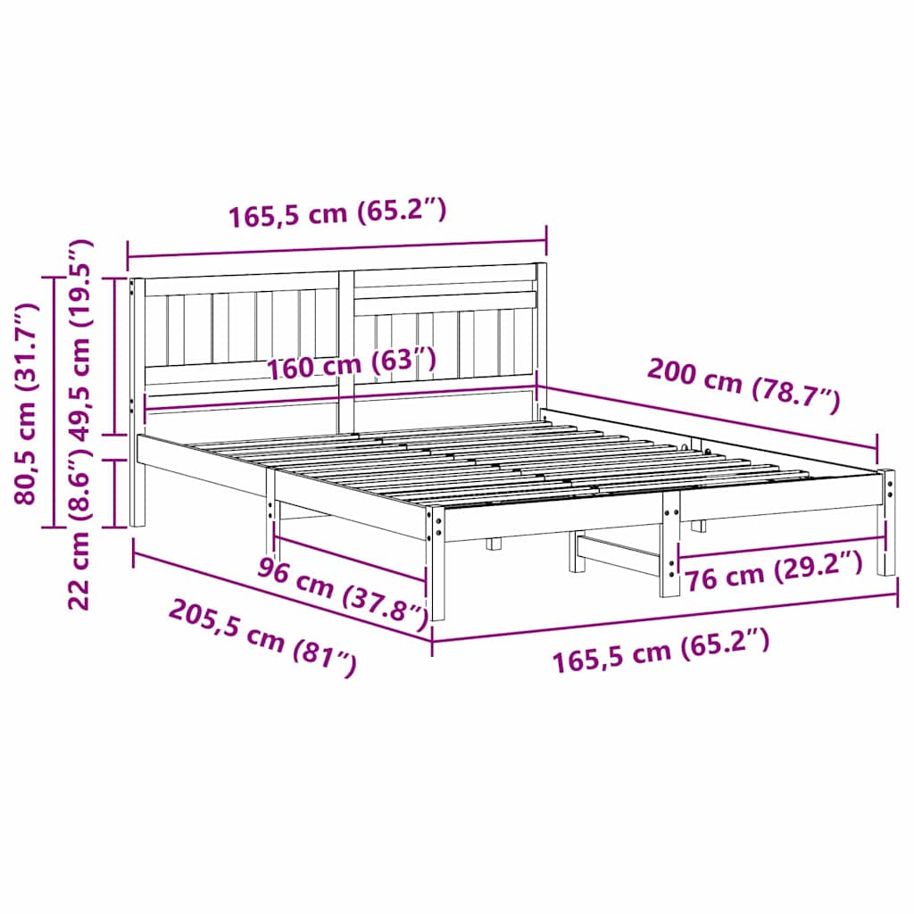 vidaXL Σκελετός Κρεβατιού Λευκό 160 x 200 cm Μασίφ ξύλο πεύκου