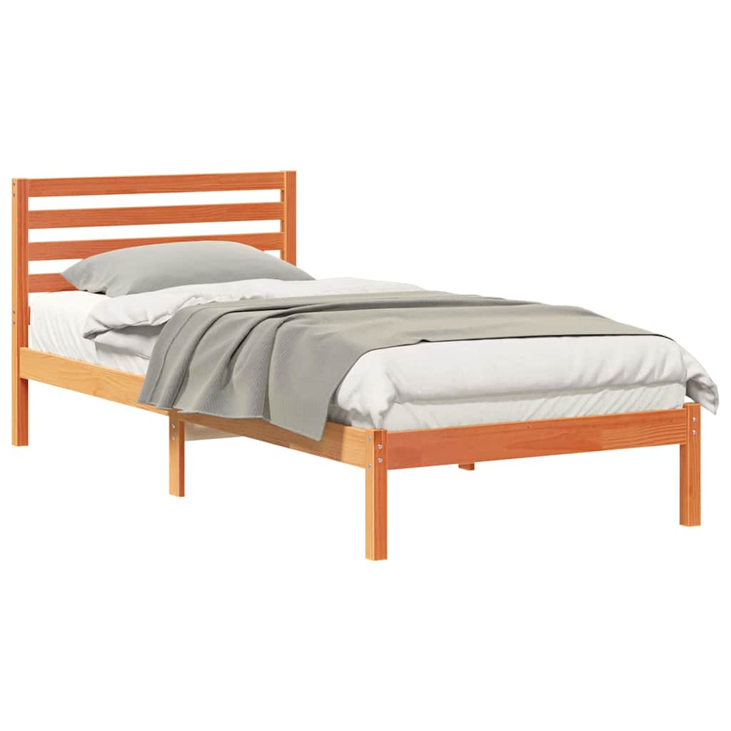 vidaXL Σκελετός Κρεβατιού Καφέ κεριού 90 x 210 cm Μασίφ ξύλο πεύκου