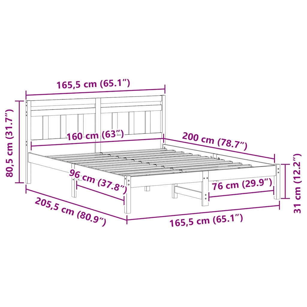 vidaXL Σκελετός Κρεβατιού με κεφαλάρι Λευκό Μασίφ ξύλο πεύκου