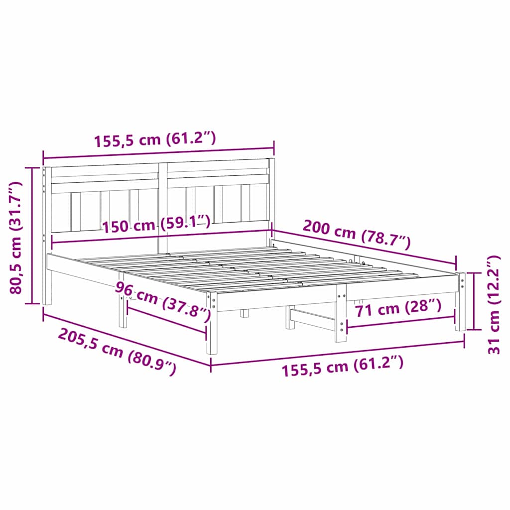 vidaXL Σκελετός Κρεβατιού με κεφαλάρι Λευκό Ξύλο πεύκου