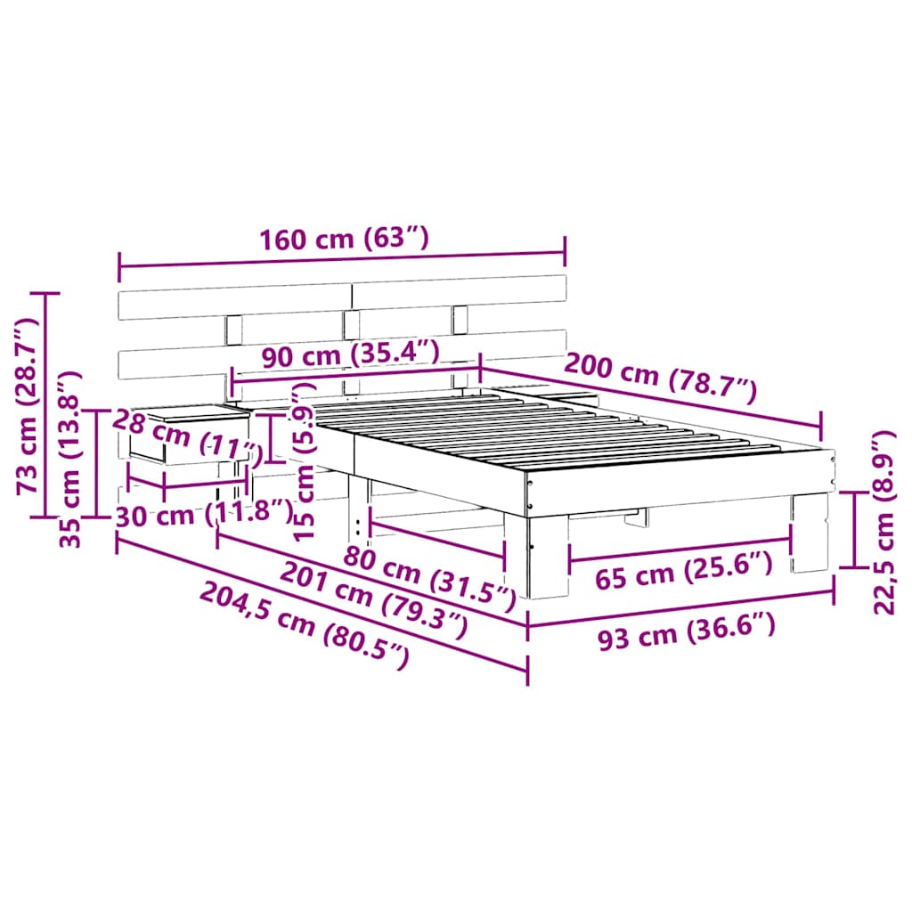vidaXL Σκελετός Κρεβατιού Λευκό 90 x 200 cm Στερεά ξυλεία πεύκου