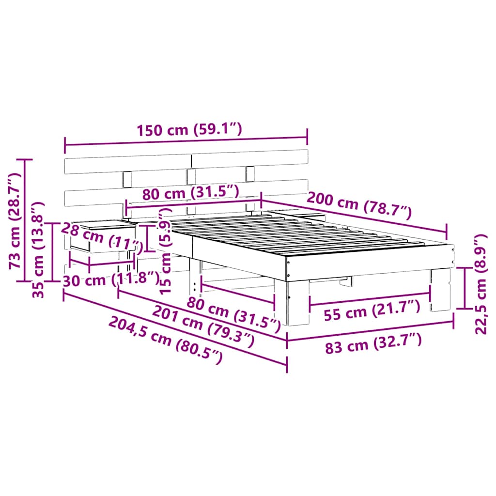 vidaXL Σκελετός Κρεβατιού Καφέ 80 x 200 cm Στερεά ξυλεία πεύκου