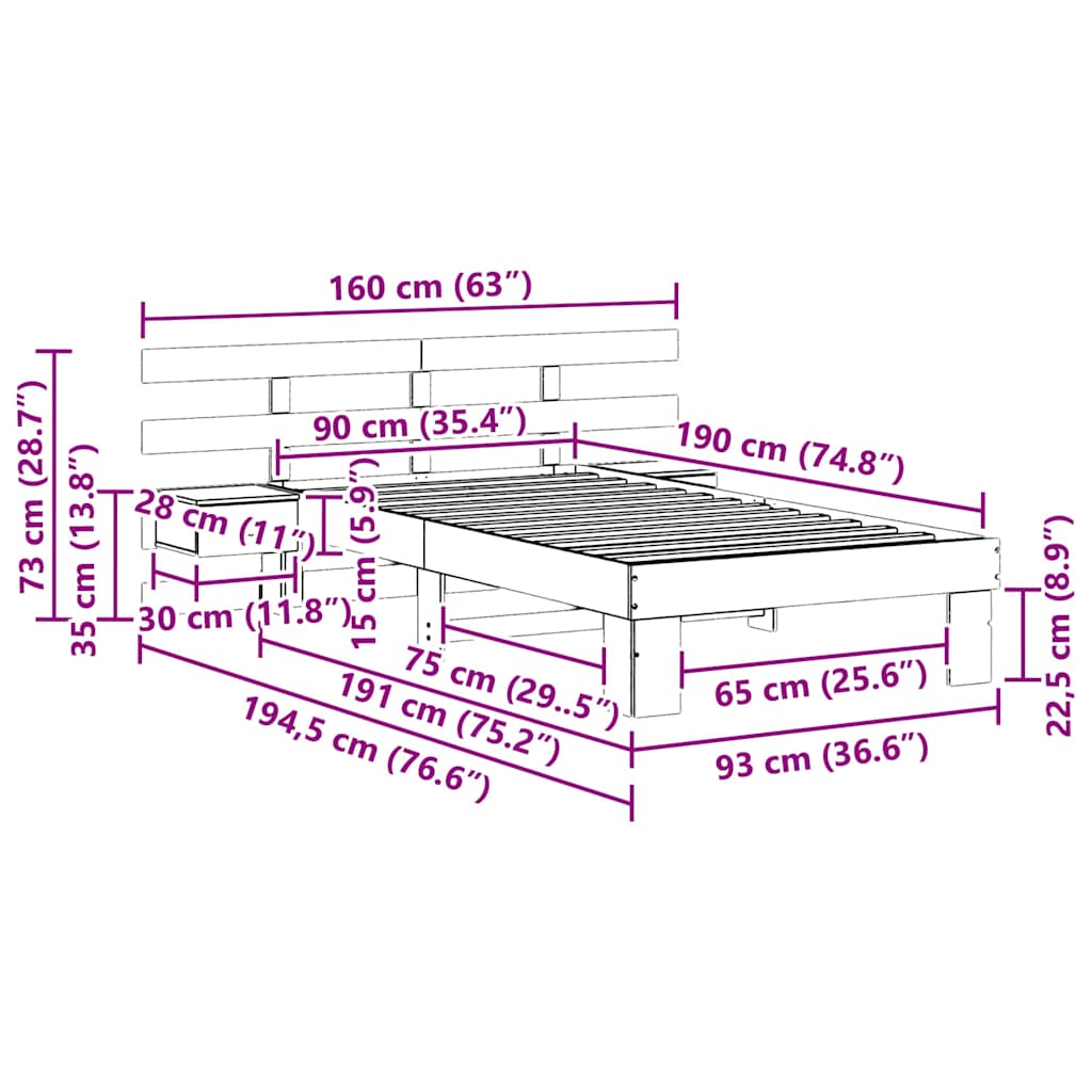vidaXL Σκελετός Κρεβατιού Λευκό 90 x 190 cm Στερεά ξυλεία πεύκου