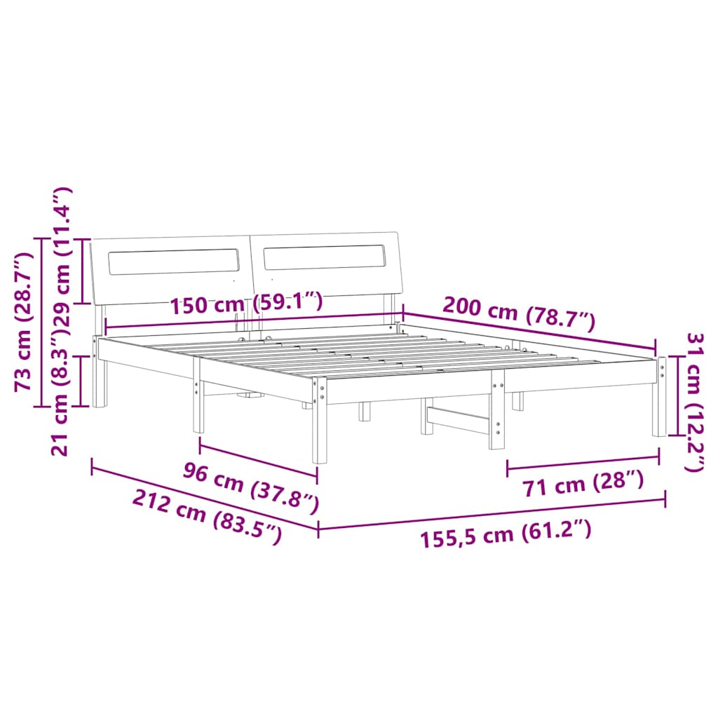 vidaXL Σκελετός Κρεβατιού Λευκό 150 x 200 cm Στερεά ξυλεία πεύκου