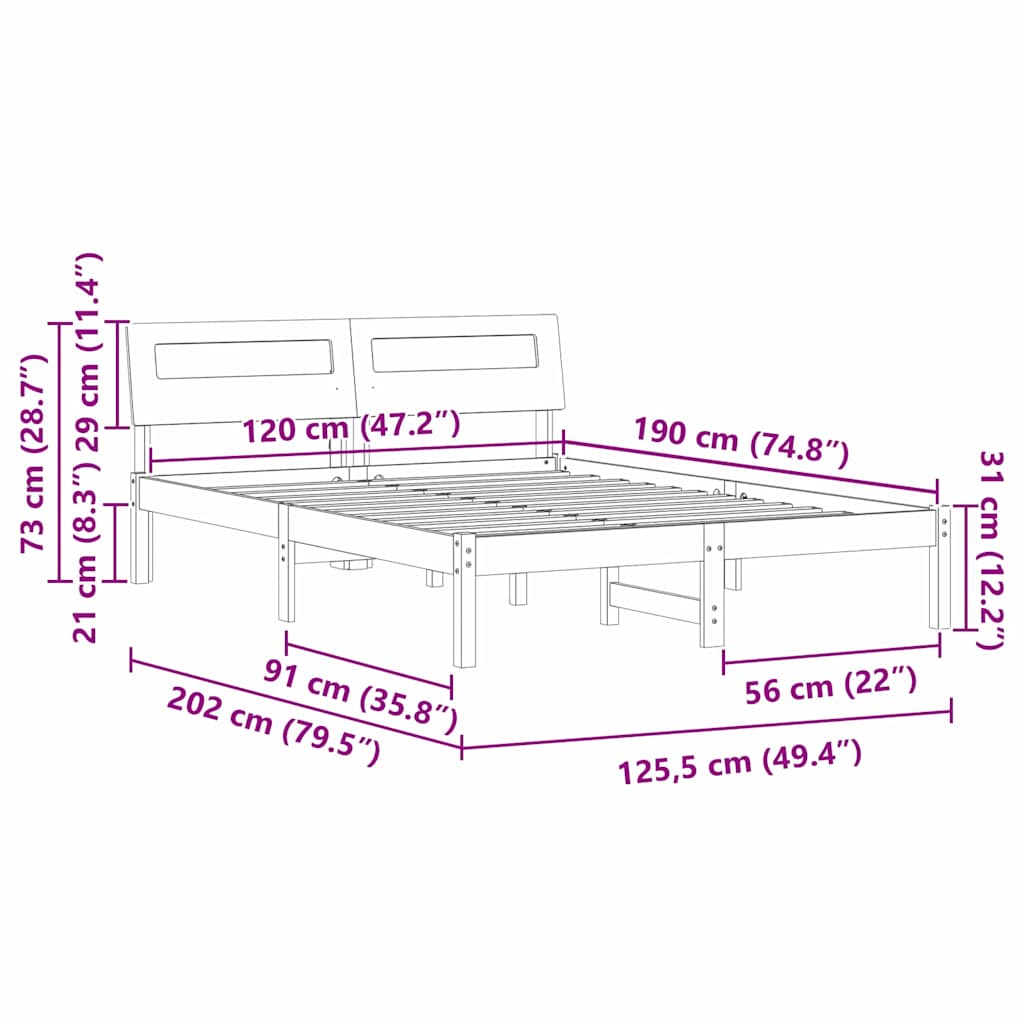 vidaXL Σκελετός Κρεβατιού Λευκό 120 x 190 cm Στερεά ξυλεία πεύκου