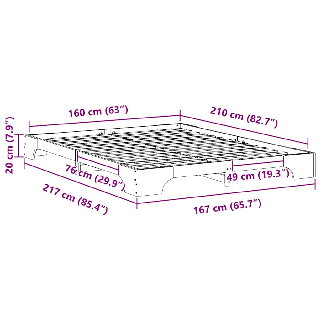 vidaXL Σκελετός Κρεβατιού Καφέ 160 x 210 cm Στερεά ξυλεία πεύκου
