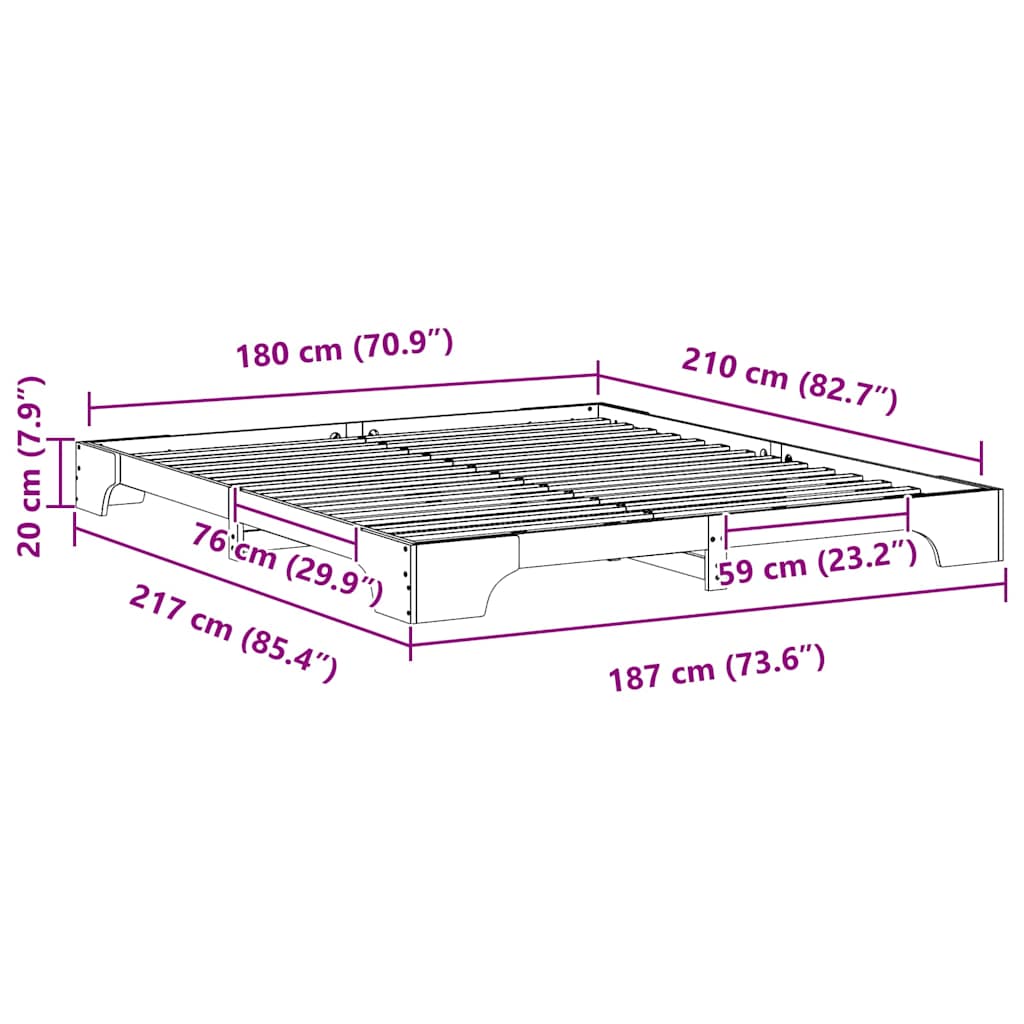 vidaXL Σκελετός Κρεβατιού Καφέ 180 x 210 cm Στερεά ξυλεία πεύκου