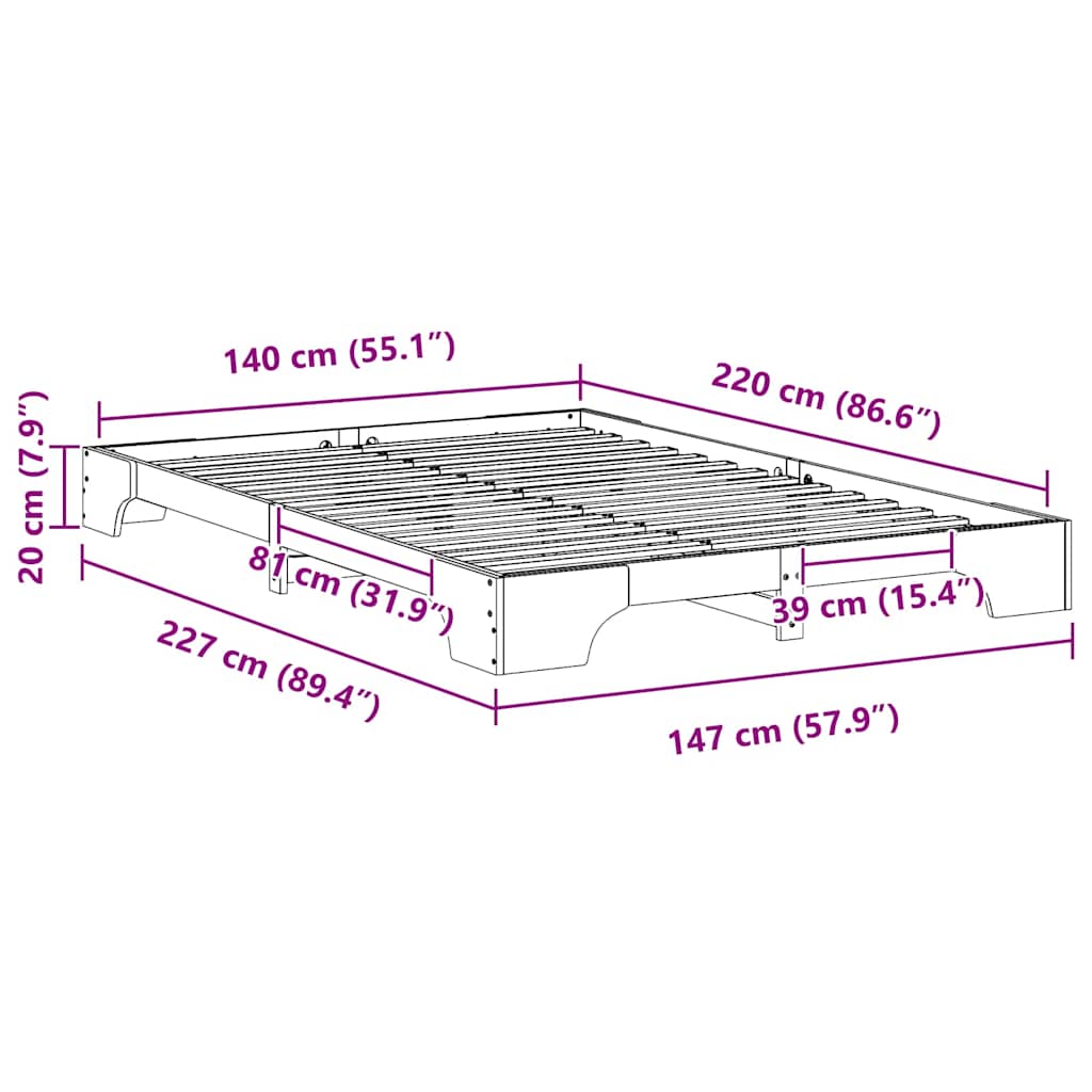 vidaXL Σκελετός Κρεβατιού Λευκό 140 x 220 cm Στερεά ξυλεία πεύκου