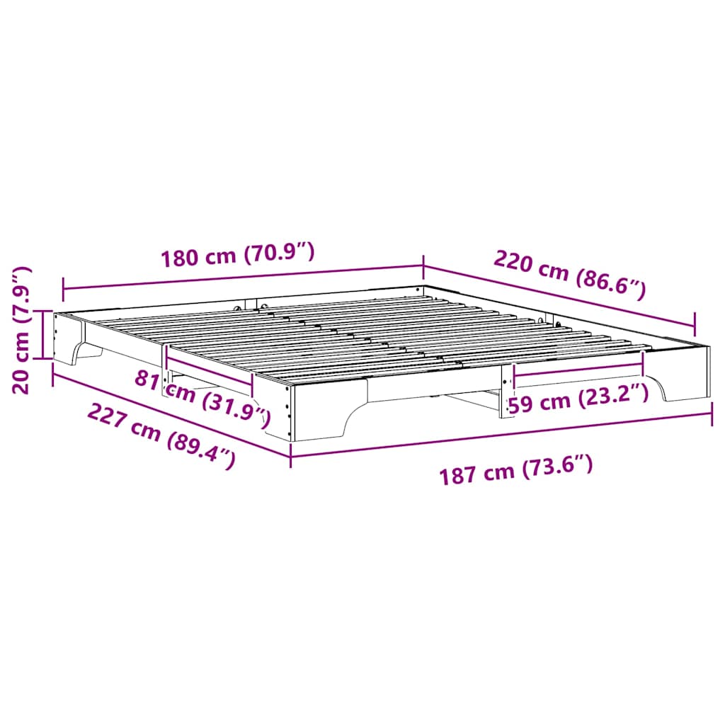 vidaXL Σκελετός Κρεβατιού Λευκό 180 x 220 εκ. Στερεά ξυλεία πεύκου