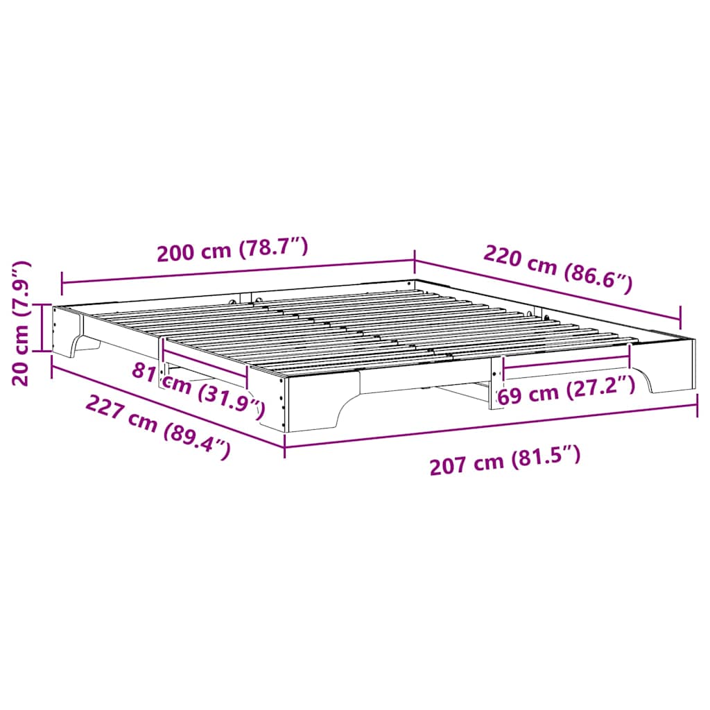 vidaXL Σκελετός Κρεβατιού Καφέ 200 x 220 cm Στερεά ξυλεία πεύκου