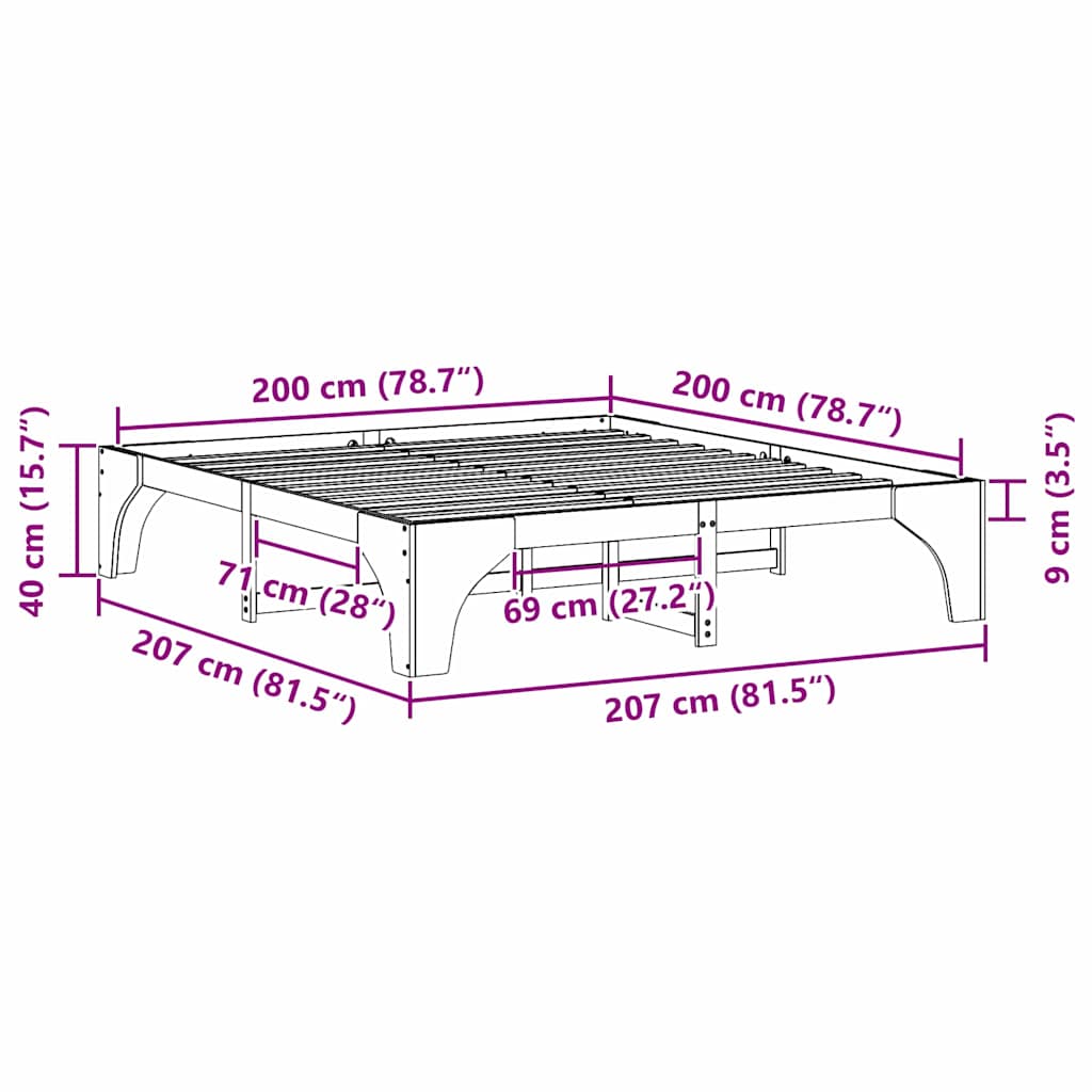 vidaXL Κρεβάτι δαπέδου Καφέ 200 x 200 cm Μασίφ ξύλο πεύκου