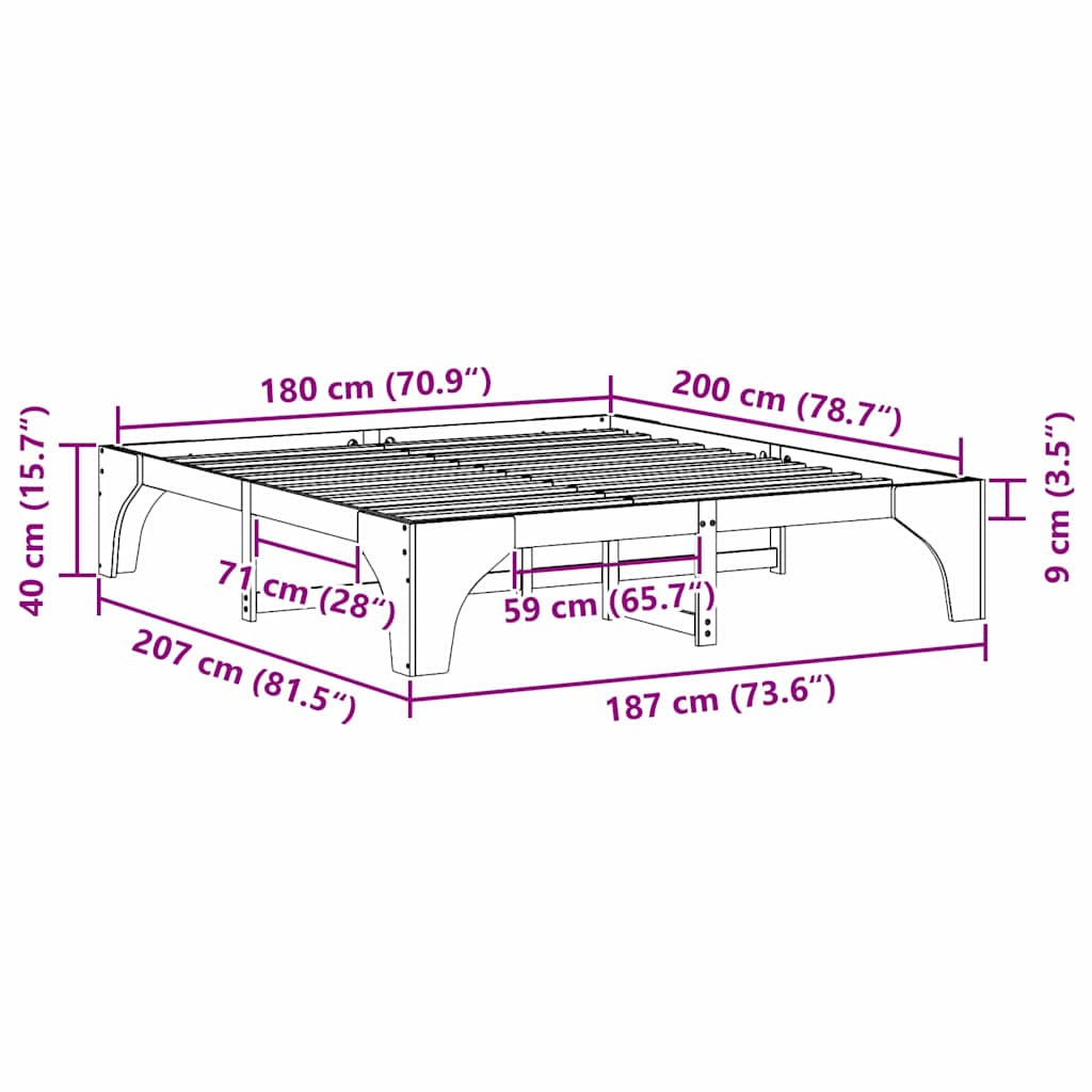 vidaXL Σκελετός Κρεβατιού Λευκό 180 x 200 cm Στερεά ξυλεία πεύκου