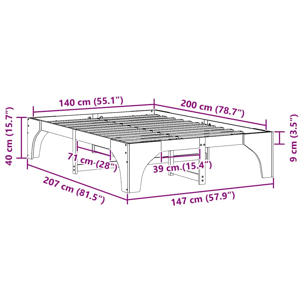 vidaXL Σκελετός Κρεβατιού Καφέ 140 x 200 cm Στερεά ξυλεία πεύκου