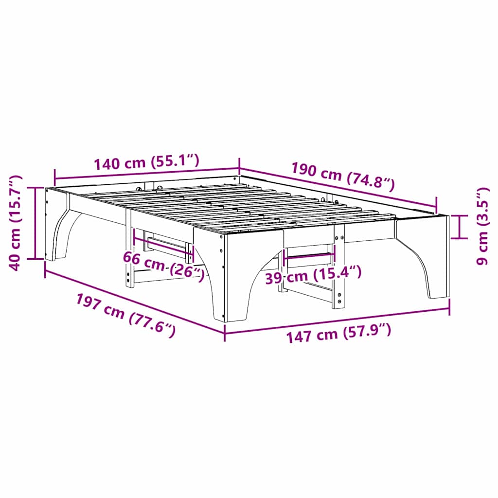 vidaXL Σκελετός Κρεβατιού Λευκό 140 x 190 cm Στερεά ξυλεία πεύκου