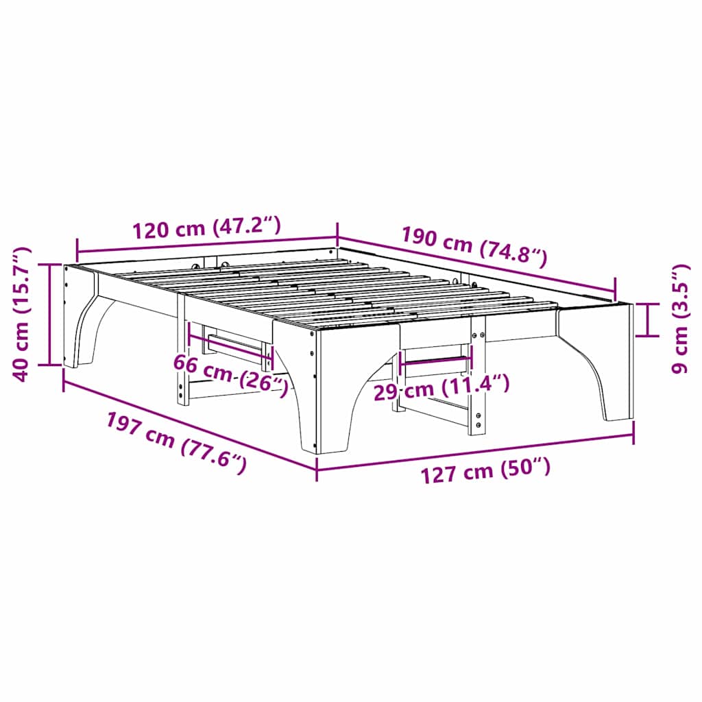 vidaXL Σκελετός Κρεβατιού Καφέ 120 x 190 cm Στερεά ξυλεία πεύκου