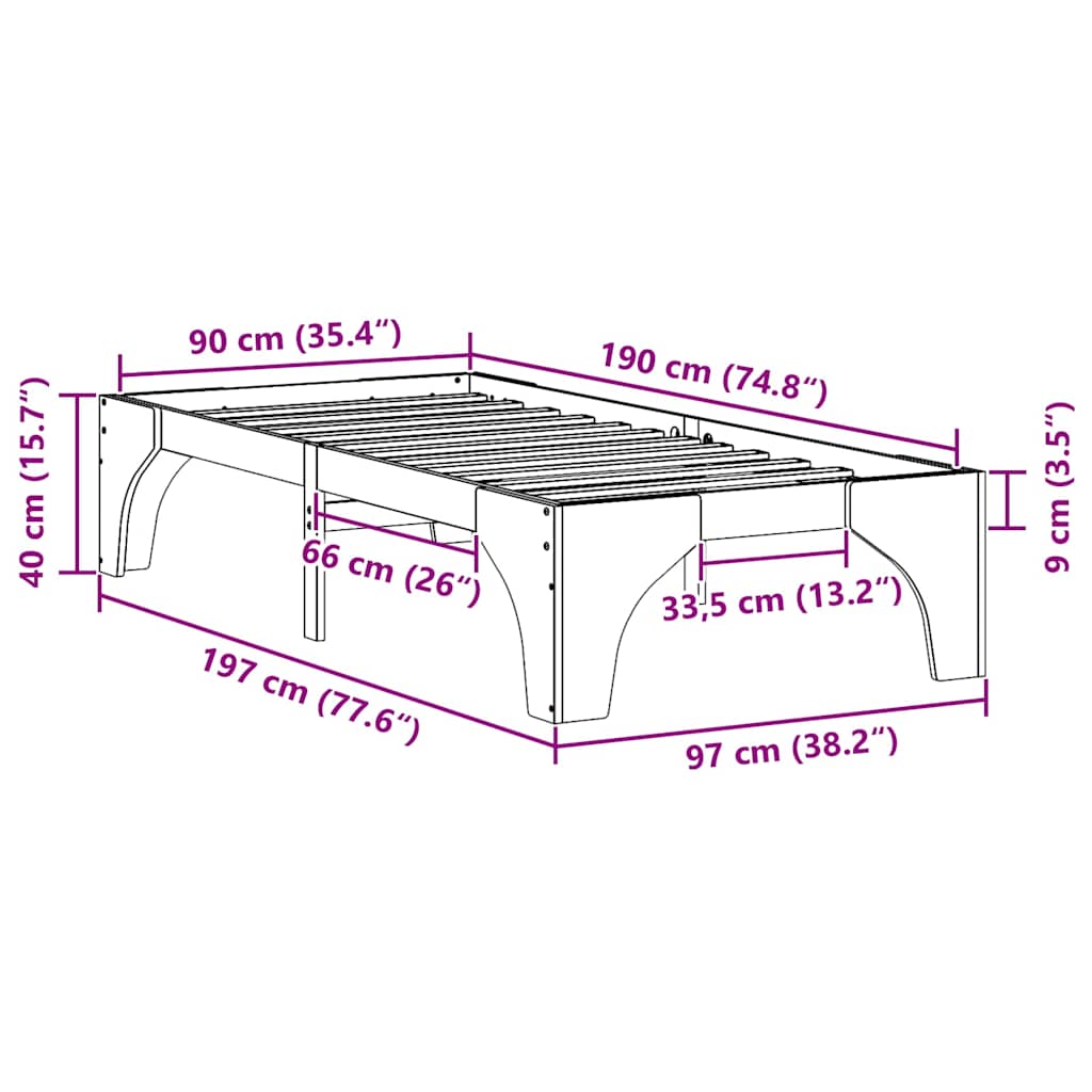 vidaXL Σκελετός Κρεβατιού Καφέ 90 x 190 cm Στερεά ξυλεία πεύκου