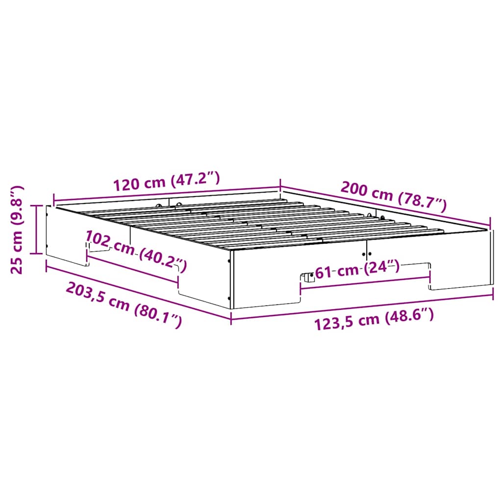 vidaXL Κρεβάτι δαπέδου Λευκό 120 x 200 cm Μασίφ ξύλο πεύκου