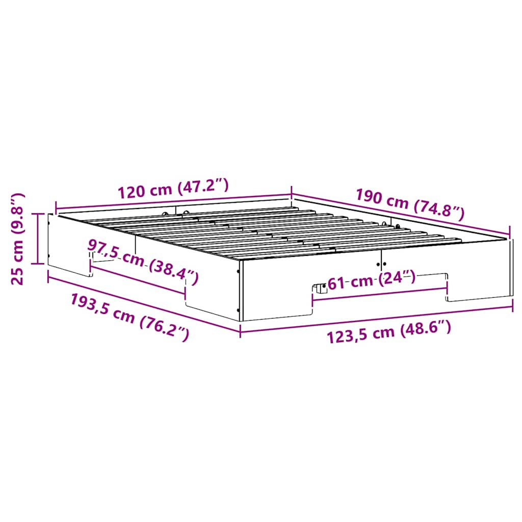 vidaXL Σκελετός Κρεβατιού Καφέ 120 x 190 cm