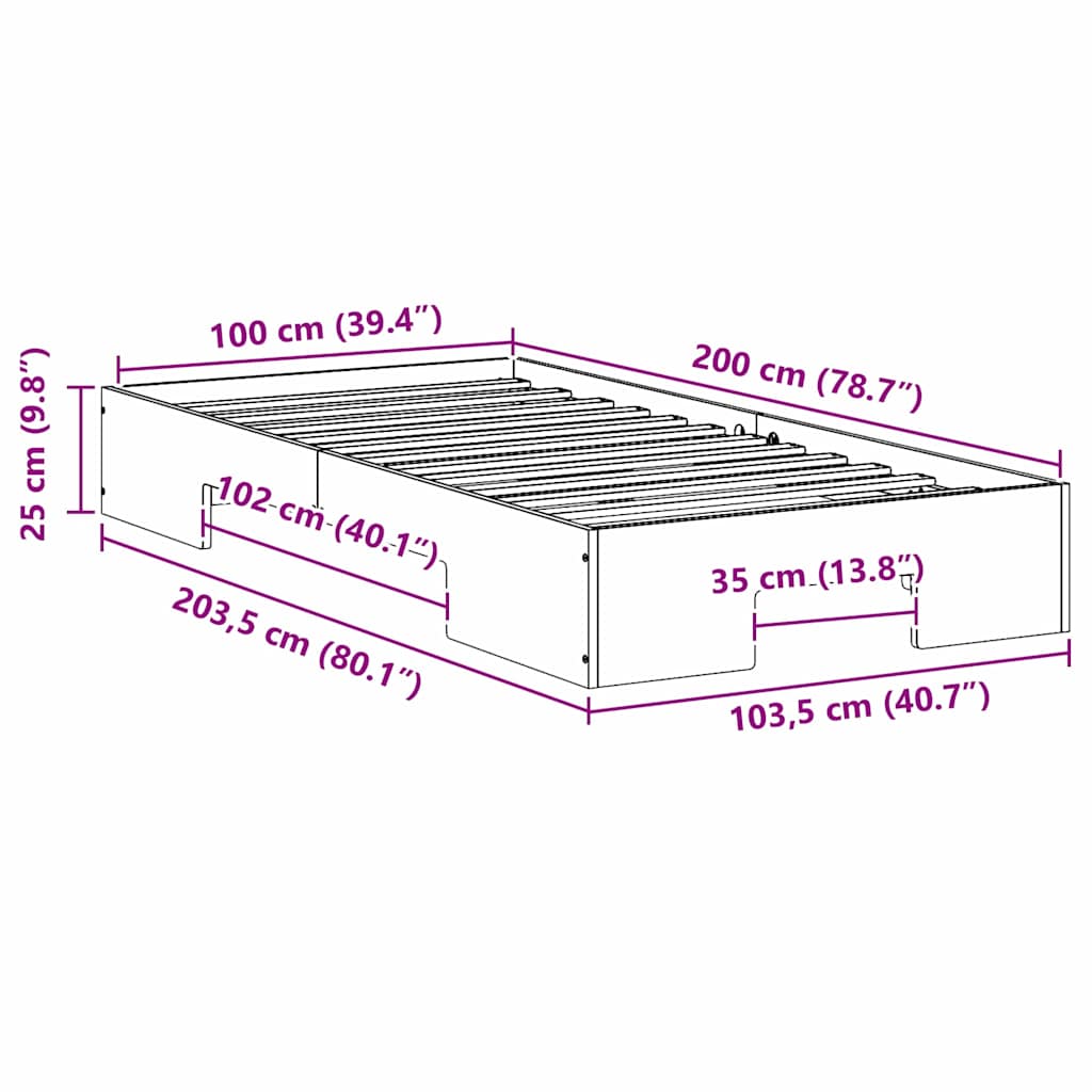 vidaXL Κρεβάτι δαπέδου Καφέ 100 x 200 cm Μασίφ ξύλο πεύκου