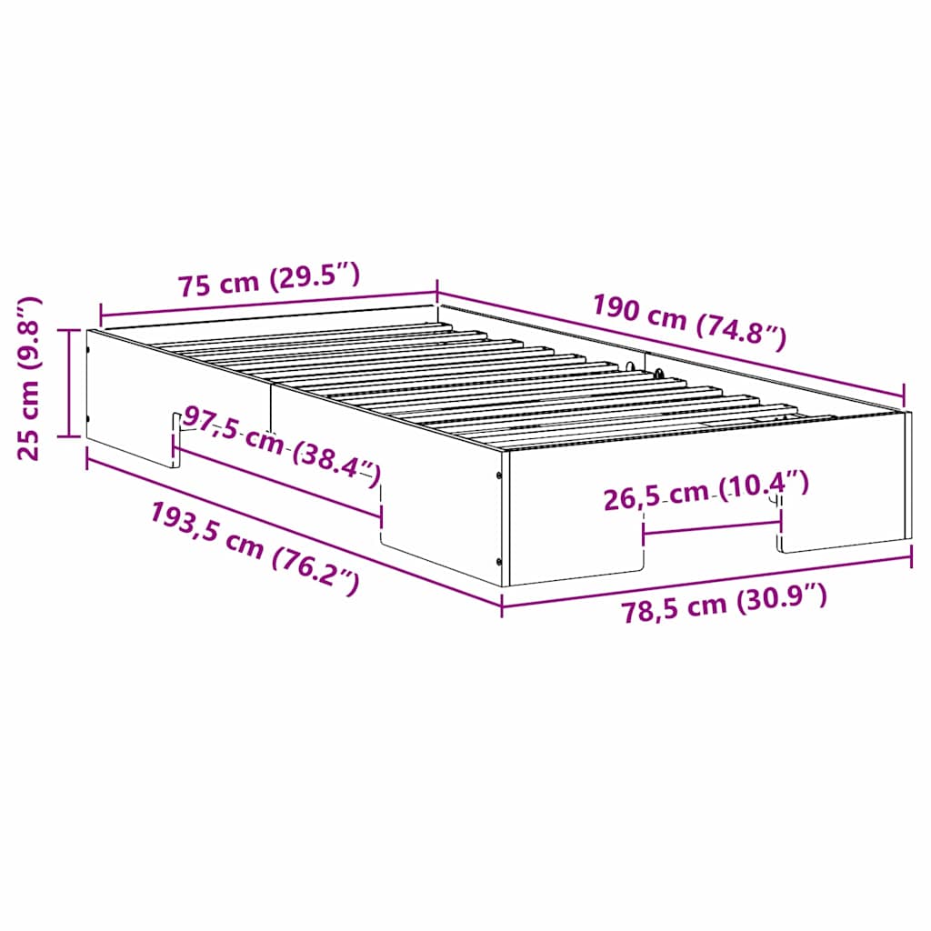vidaXL Σκελετός Κρεβατιού Καφέ 75 x 190 cm