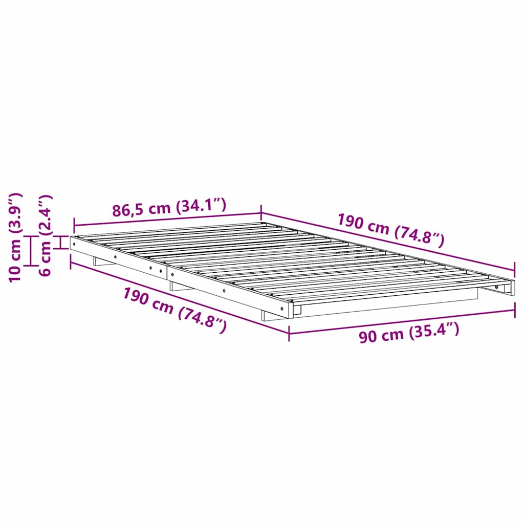 vidaXL Κρεβάτι δαπέδου Λευκό 90 x 190 cm Μασίφ ξύλο πεύκου