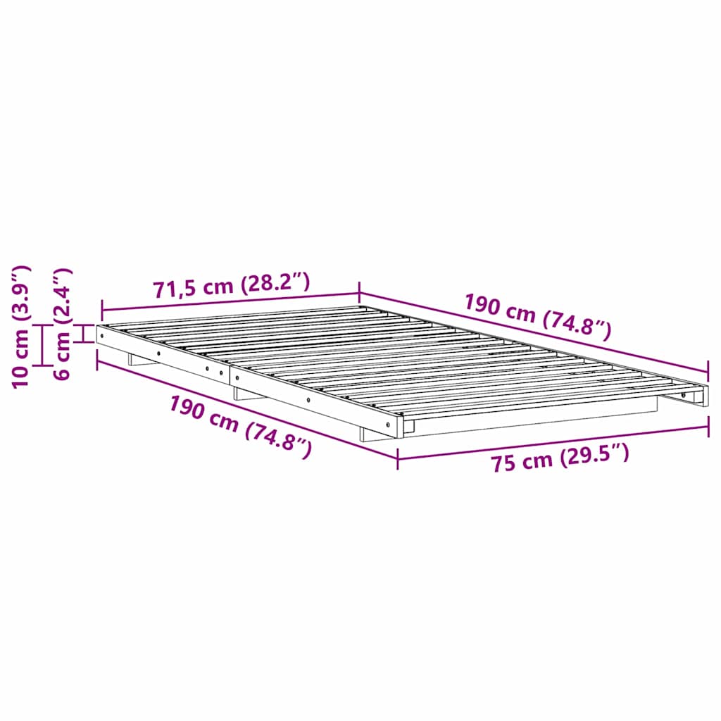 vidaXL Σκελετός Κρεβατιού Λευκό 75 x 190 cm Στερεά ξυλεία πεύκου