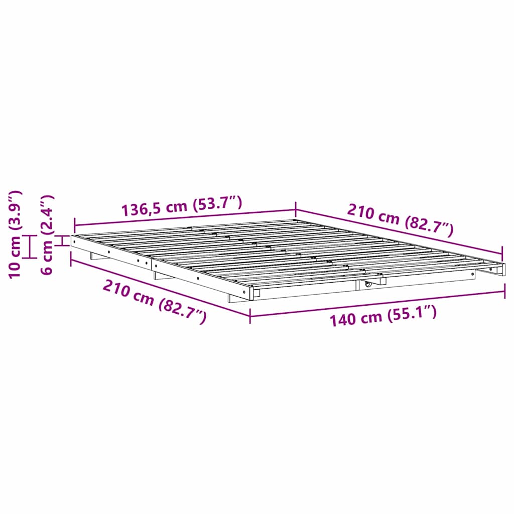 vidaXL Κρεβάτι δαπέδου Καφέ 140 x 210 cm Μασίφ ξύλο πεύκου