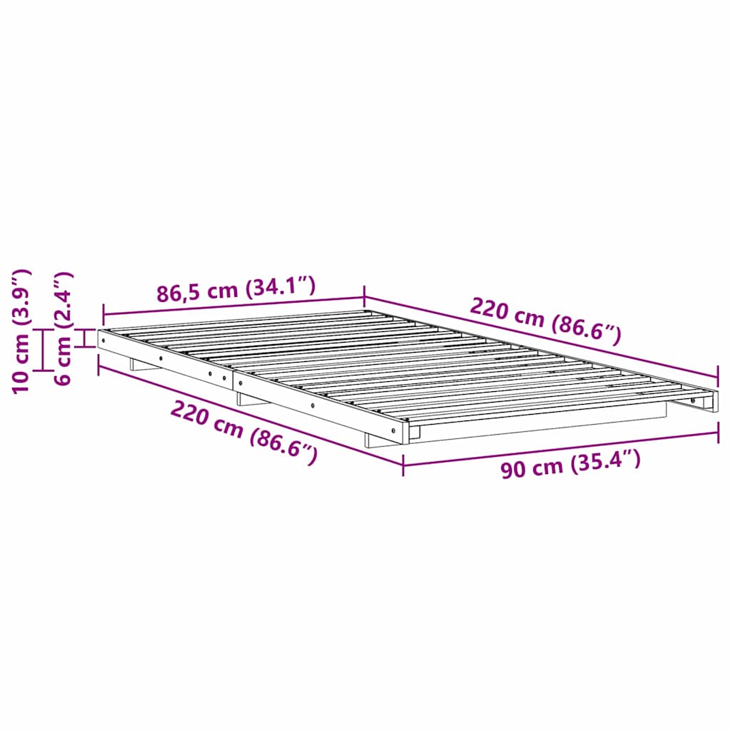 vidaXL Σκελετός Κρεβατιού Κερωτό καφέ 90 x 220 cm Στερεά ξυλεία πεύκου