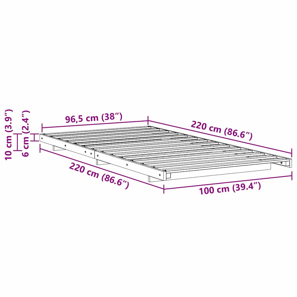 vidaXL Κρεβάτι δαπέδου Καφέ κεριού 100 x 220 cm Μασίφ ξύλο πεύκου