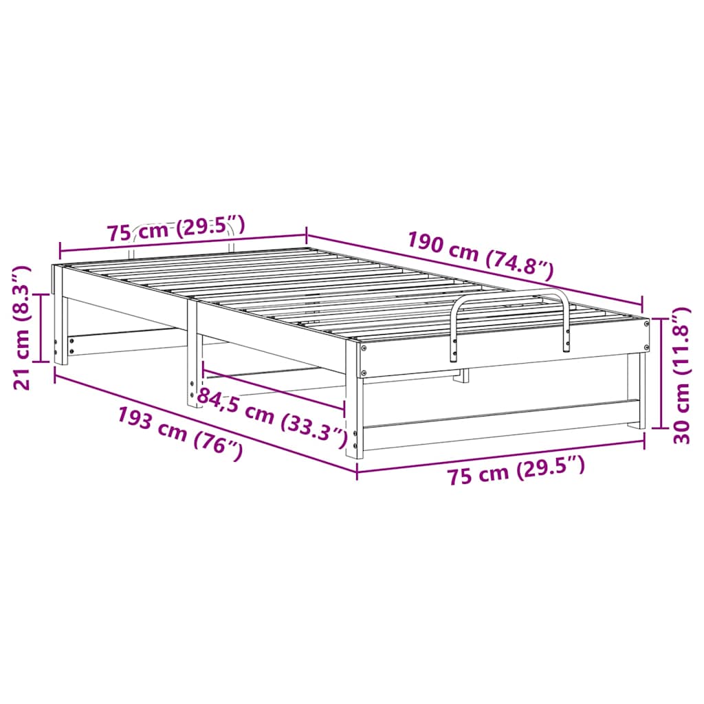 vidaXL Σκελετός Κρεβατιού Καφέ 75 x 190 cm Στερεά ξυλεία πεύκου