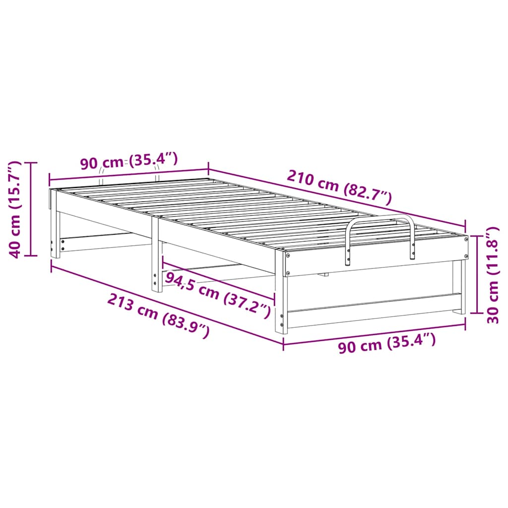 vidaXL Σκελετός Κρεβατιού Λευκό 90 x 210 cm Στερεά ξυλεία πεύκου