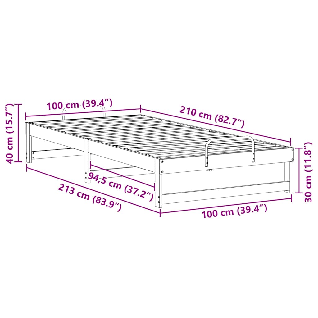 vidaXL Σκελετός Κρεβατιού Καφέ 100 x 210 cm Στερεά ξυλεία πεύκου