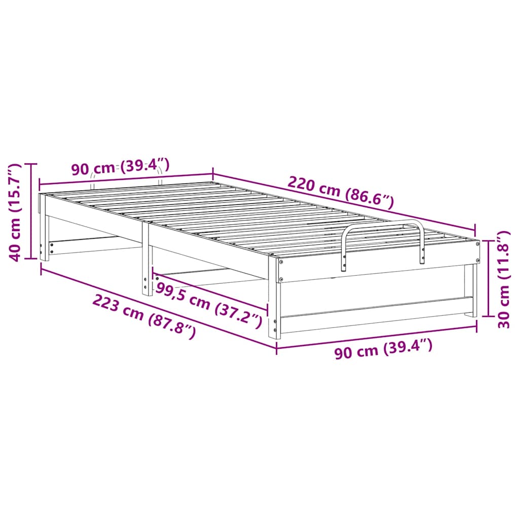vidaXL Σκελετός Κρεβατιού Καφέ 90 x 220 cm Στερεά ξυλεία πεύκου