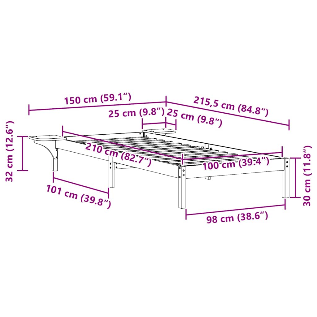 vidaXL Κρεβατοκάμαρα με Πλαϊνά Τραπέζια Κερωτό καφέ 100 x 210 cm