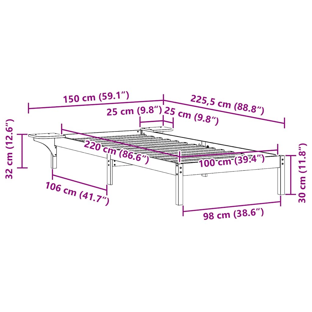 vidaXL Κρεβατοκάμαρα με Πλαϊνά Τραπέζια Λευκό 100 x 220 cm
