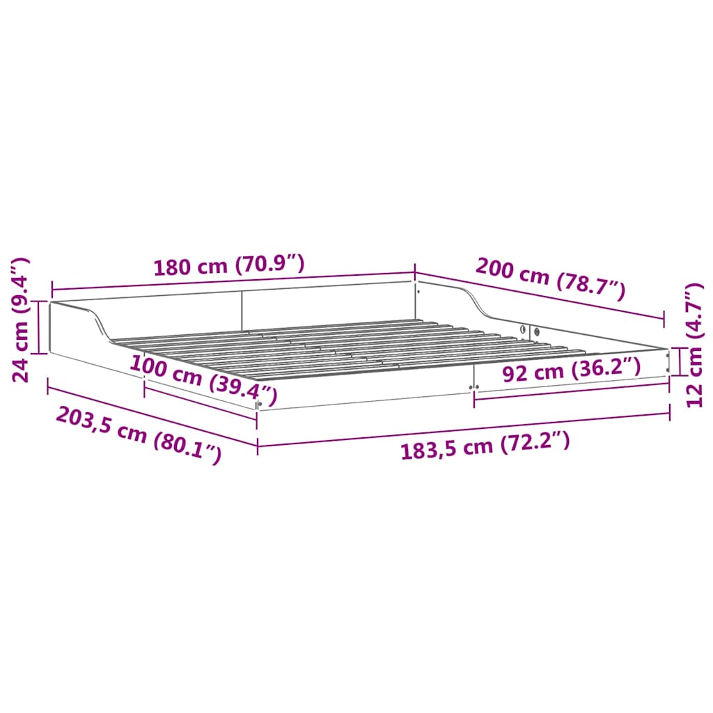 vidaXL Σκελετός Κρεβατιού Καφέ 180 x 200 cm Στερεά ξυλεία πεύκου