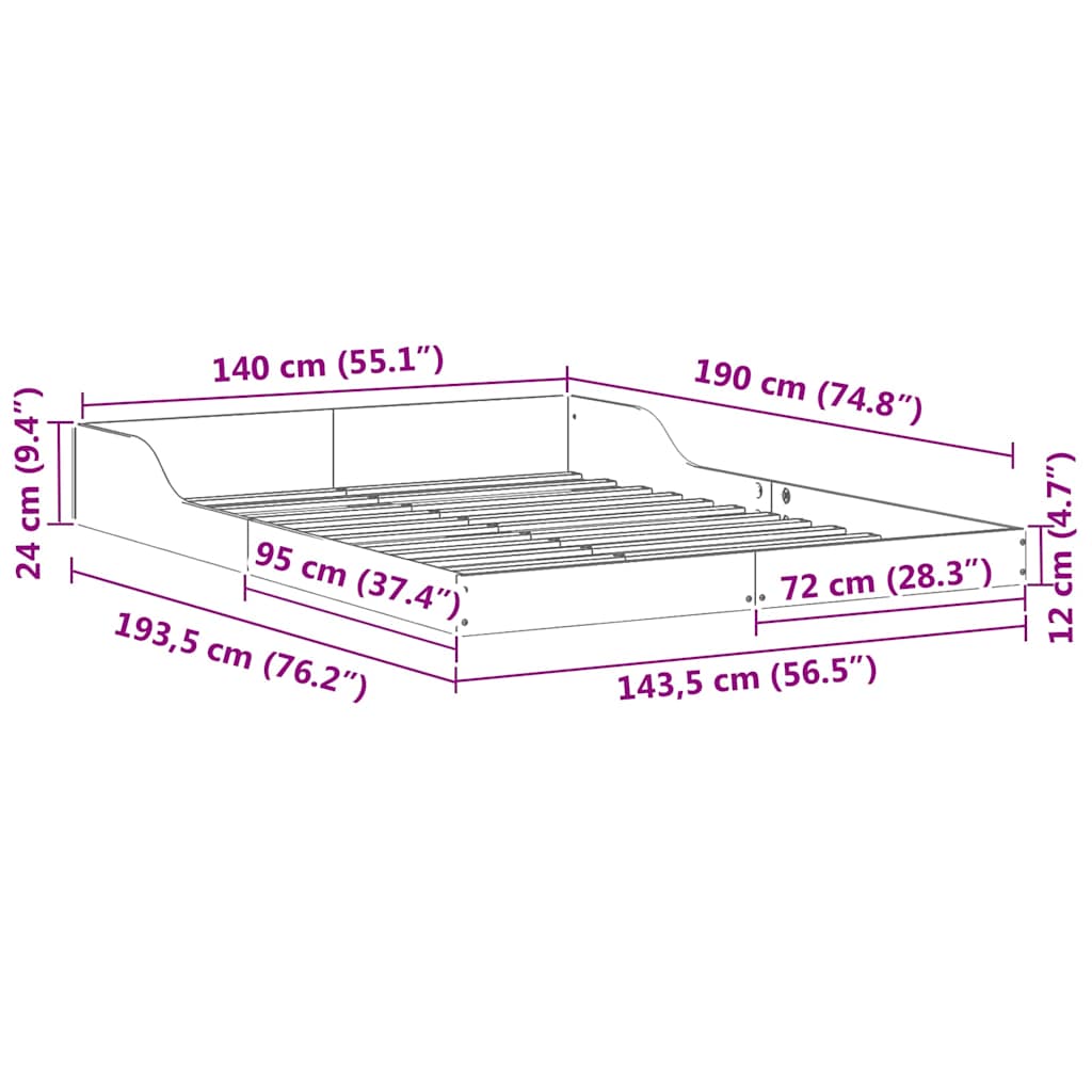 vidaXL Σκελετός Κρεβατιού Λευκό 140 x 190 cm Στερεά ξυλεία πεύκου