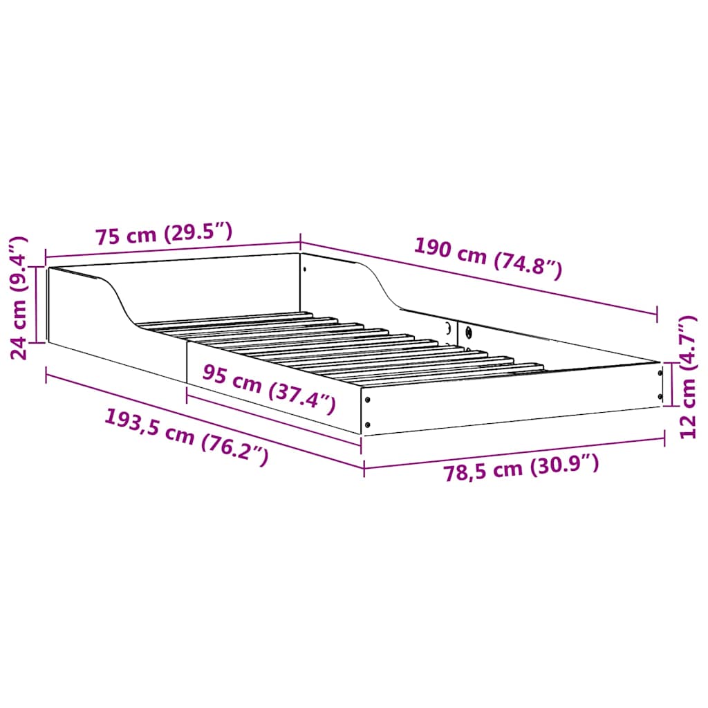vidaXL Σκελετός Κρεβατιού Κερωτό καφέ 75 x 190 cm Στερεά ξυλεία πεύκου
