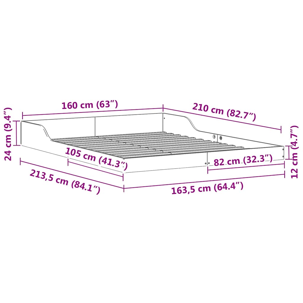vidaXL Σκελετός Κρεβατιού Καφέ 160 x 210 cm Στερεά ξυλεία πεύκου