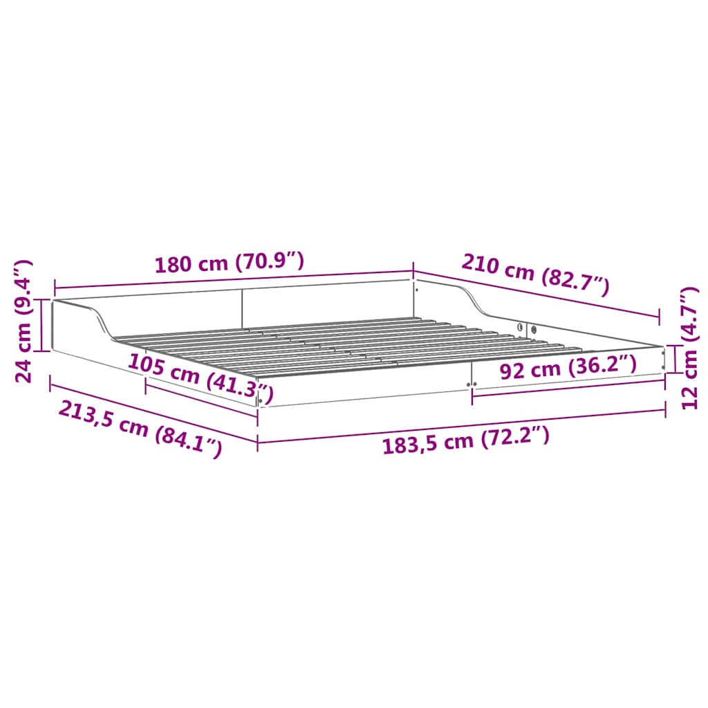 vidaXL Σκελετός Κρεβατιού Κερωτό καφέ 180 x 210 cm