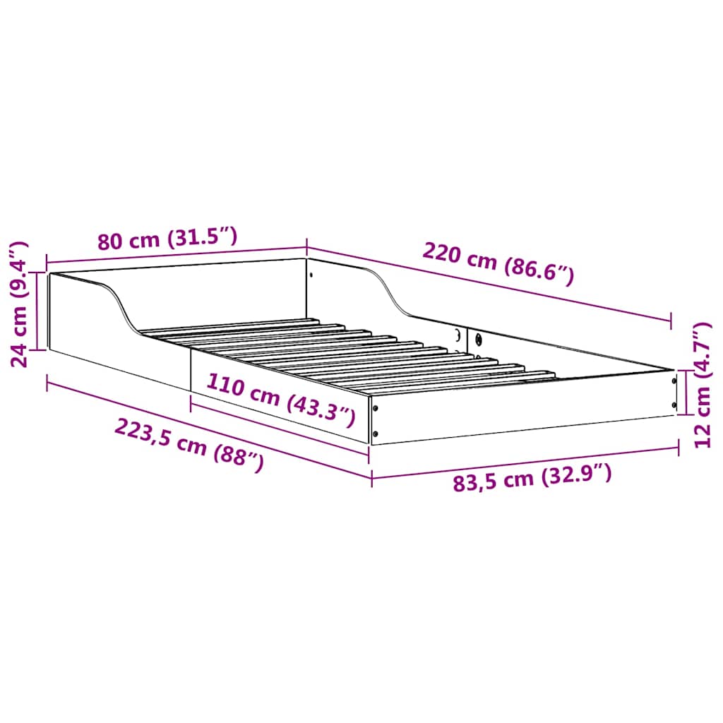 vidaXL Σκελετός Κρεβατιού Κερωτό καφέ 80 x 220 cm Στερεά ξυλεία πεύκου