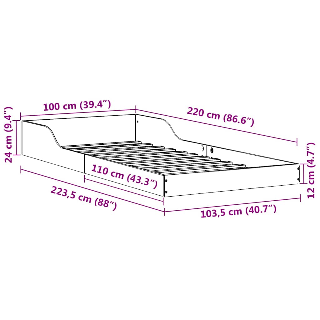 vidaXL Σκελετός Κρεβατιού Φυσικό 100 x 220 cm Στερεά ξυλεία πεύκου