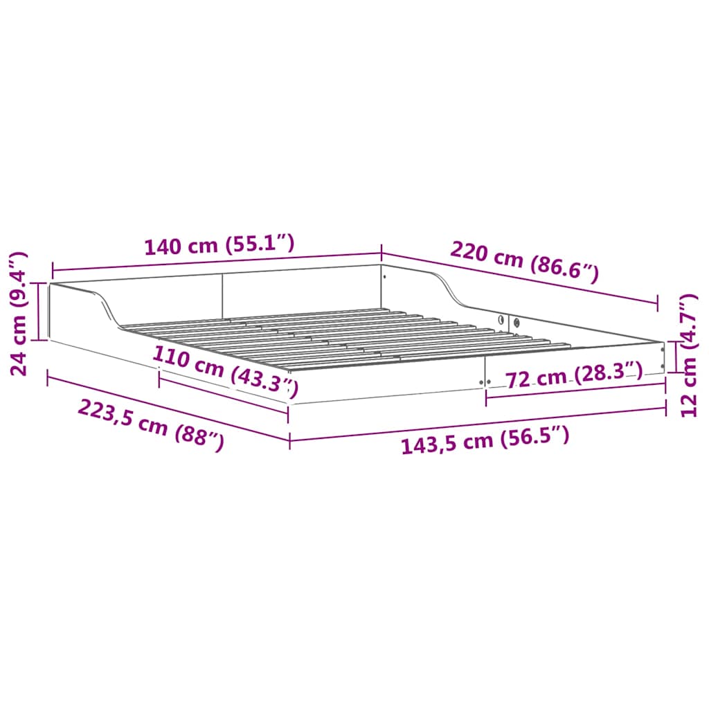 vidaXL Σκελετός Κρεβατιού Λευκό 140 x 220 cm Στερεά ξυλεία πεύκου