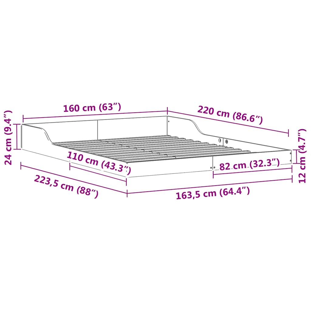 vidaXL Σκελετός Κρεβατιού Λευκό 160 x 220 cm Στερεά ξυλεία πεύκου